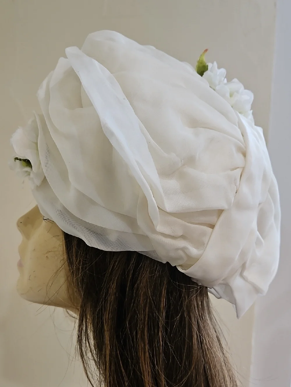 Bellini Originals Off White Floral Draped Turban‎ Hat - Made USA Church Tea